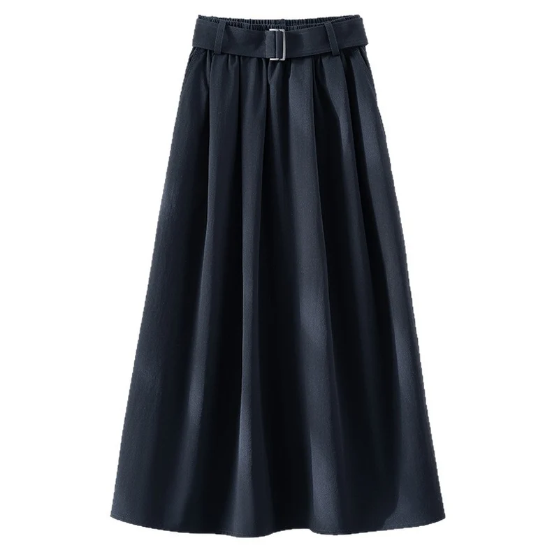 Damen Midilanger A-Linien-Rock mit hoher Taille, Faltenwurf und Taillengürtel Nord Taschen