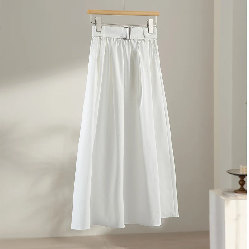 Damen Midilanger A-Linien-Rock mit hoher Taille, Faltenwurf und Taillengürtel Nord Taschen