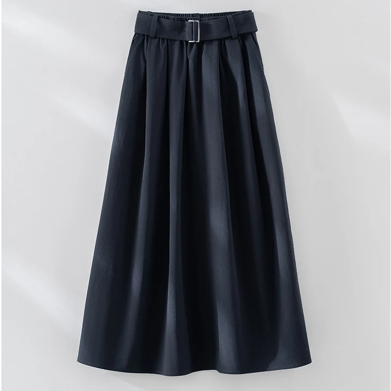 Damen Midilanger A-Linien-Rock mit hoher Taille, Faltenwurf und Taillengürtel Nord Taschen