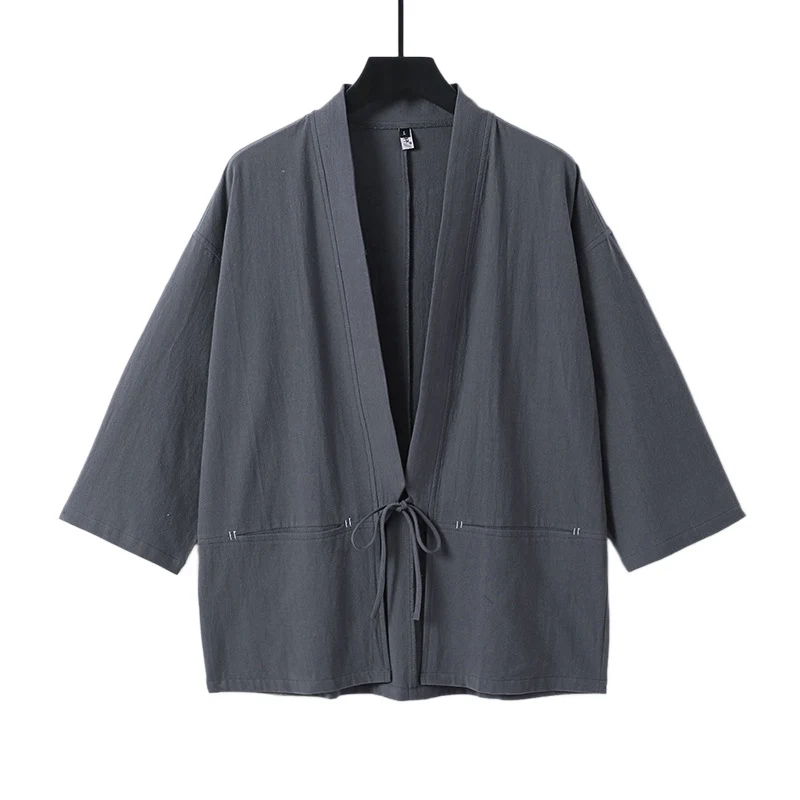Damen Lockerer Kimono-Cardigan aus Baumwollmix mit Tunnelzug und Hüfttaschen Nord Taschen