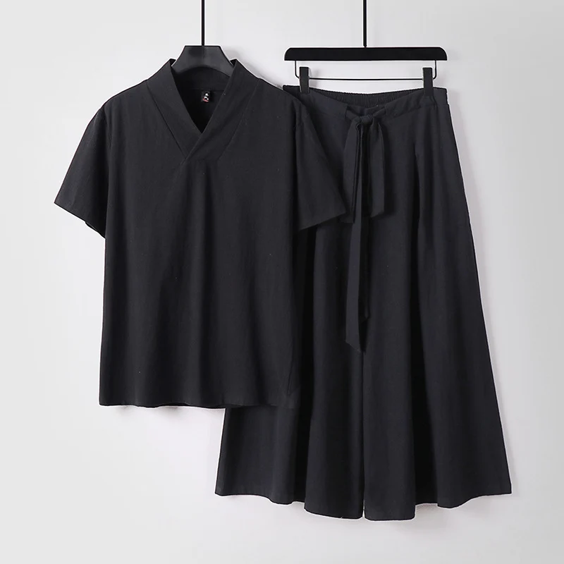 Damen Leichtes Loungewear-Set mit V-Ausschnitt-Shirt und weit schwingendem Midirock mit Kordelzug Nord Taschen