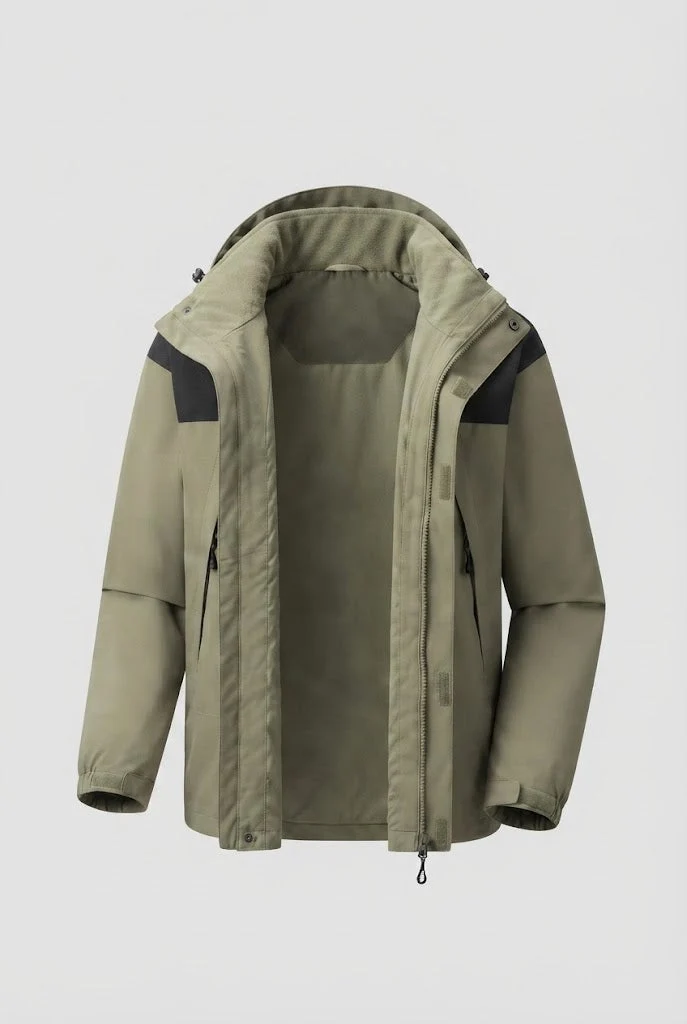 Herren Zwei-Lagen Softshell Outdoor-Jacke mit herausnehmbarer Fleece-Innenjacke und Kapuze Nord Taschen