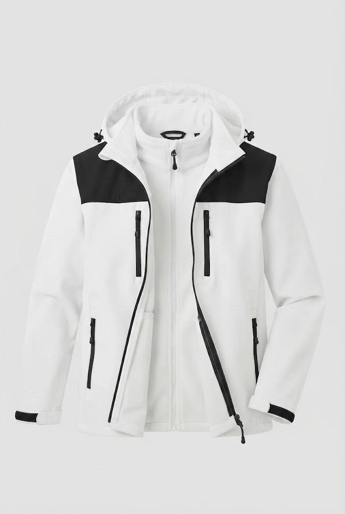 Herren Zwei-Lagen Softshell Outdoor-Jacke mit herausnehmbarer Fleece-Innenjacke und Kapuze Nord Taschen
