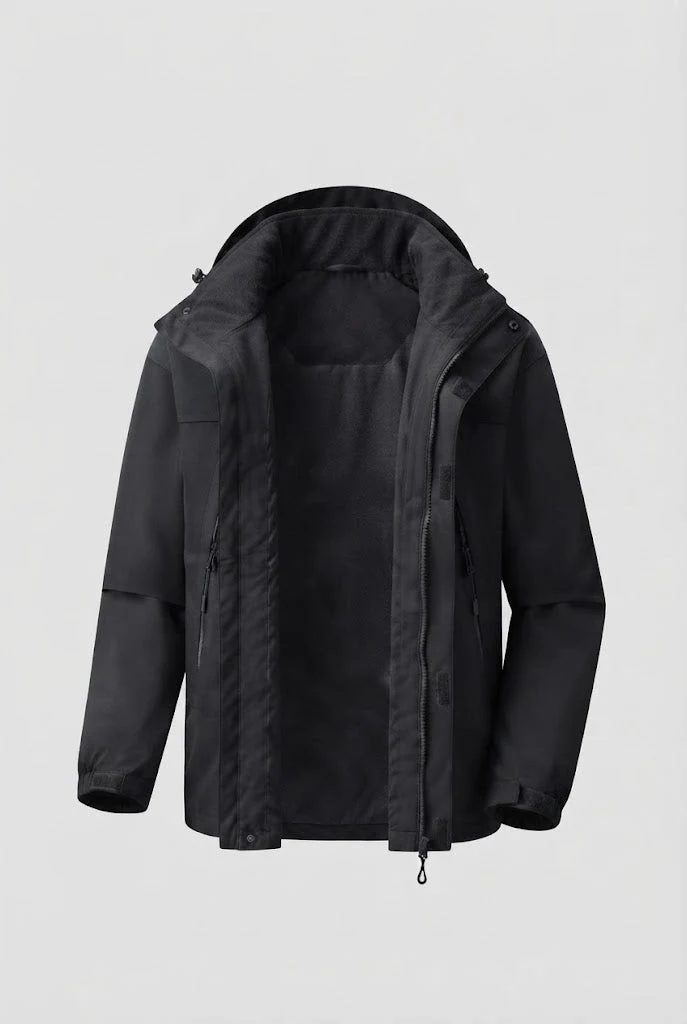 Herren Zwei-Lagen Softshell Outdoor-Jacke mit herausnehmbarer Fleece-Innenjacke und Kapuze Nord Taschen