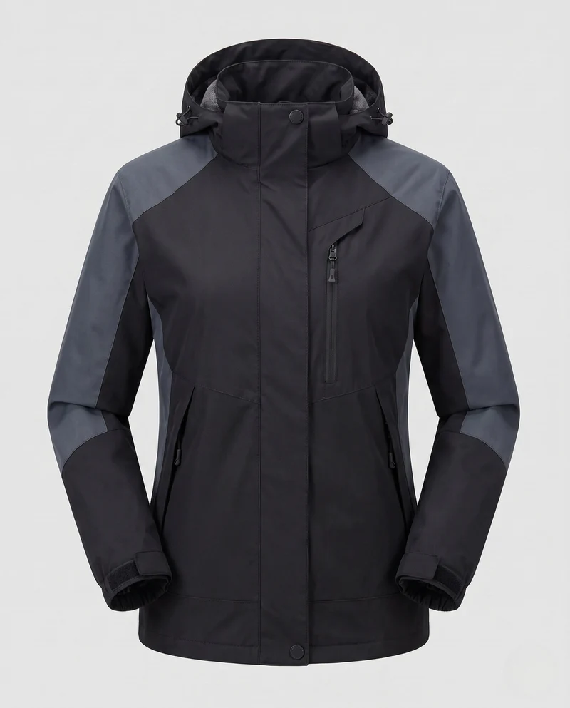 Damen atmungsaktive Softshell-Outdoormantel mit Kapuze und kontrastierenden Einsätzen Nord Taschen