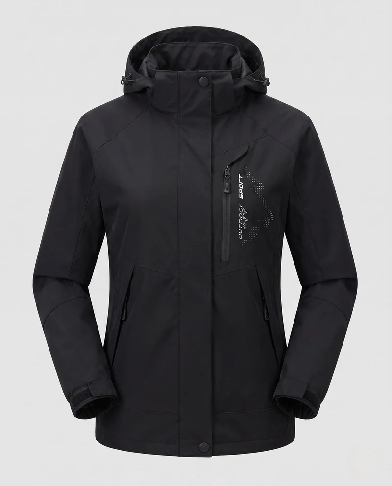 Damen atmungsaktive Softshell-Outdoormantel mit Kapuze und kontrastierenden Einsätzen Nord Taschen