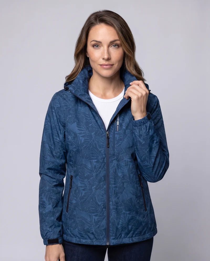 Leichte wasserabweisende Kapuzenjacke für Frauen mit floralem Blattdruck und verstellbarer Kapuze Nord Taschen
