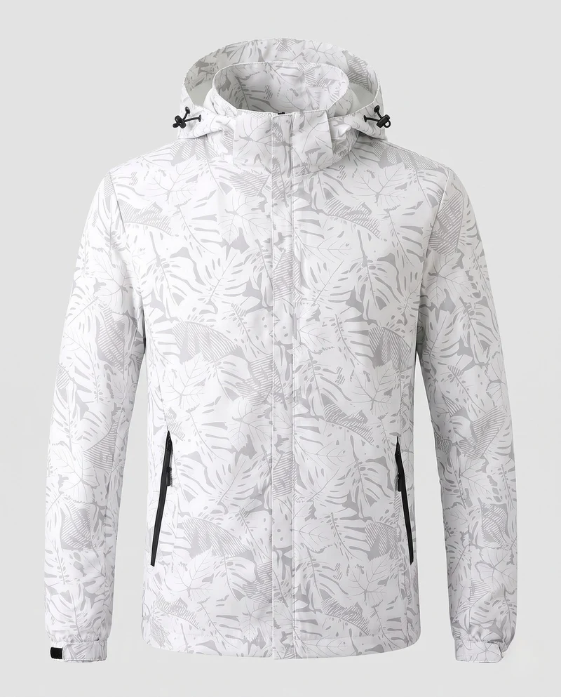 Leichte wasserabweisende Kapuzenjacke für Frauen mit floralem Blattdruck und verstellbarer Kapuze Nord Taschen
