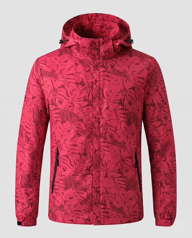 Leichte wasserabweisende Kapuzenjacke für Frauen mit floralem Blattdruck und verstellbarer Kapuze Nord Taschen