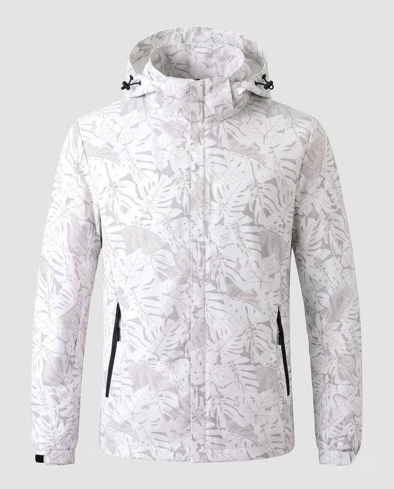 Leichte wasserabweisende Kapuzenjacke für Frauen mit floralem Blattdruck und verstellbarer Kapuze Nord Taschen