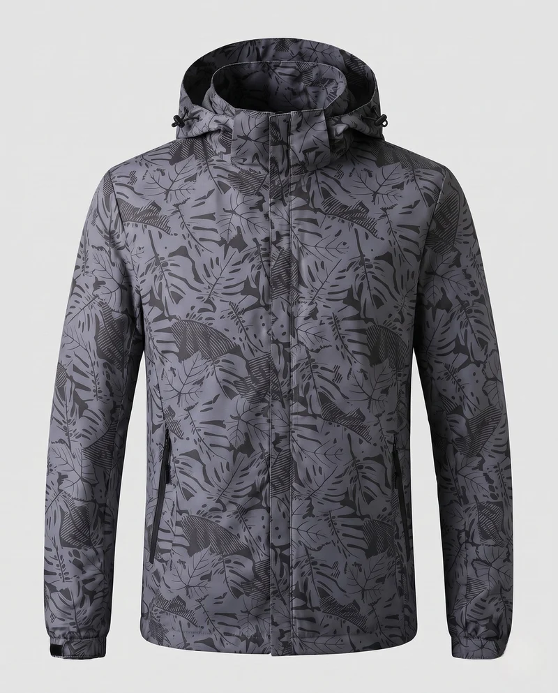 Leichte wasserabweisende Kapuzenjacke für Frauen mit floralem Blattdruck und verstellbarer Kapuze Nord Taschen