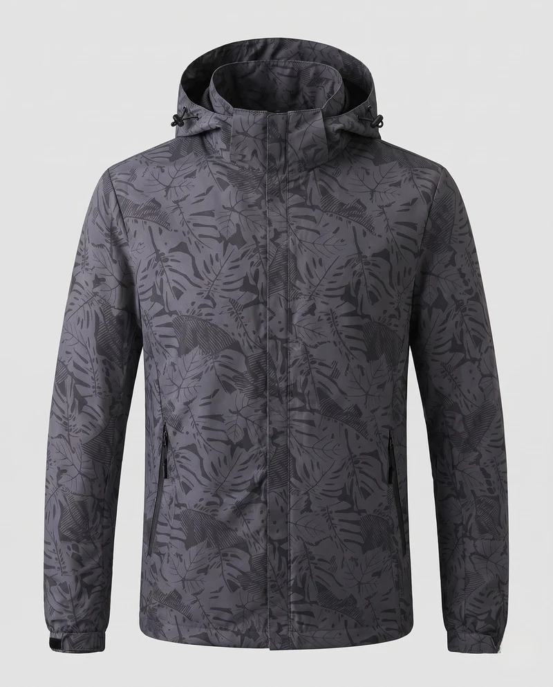 Leichte wasserabweisende Kapuzenjacke für Frauen mit floralem Blattdruck und verstellbarer Kapuze Nord Taschen