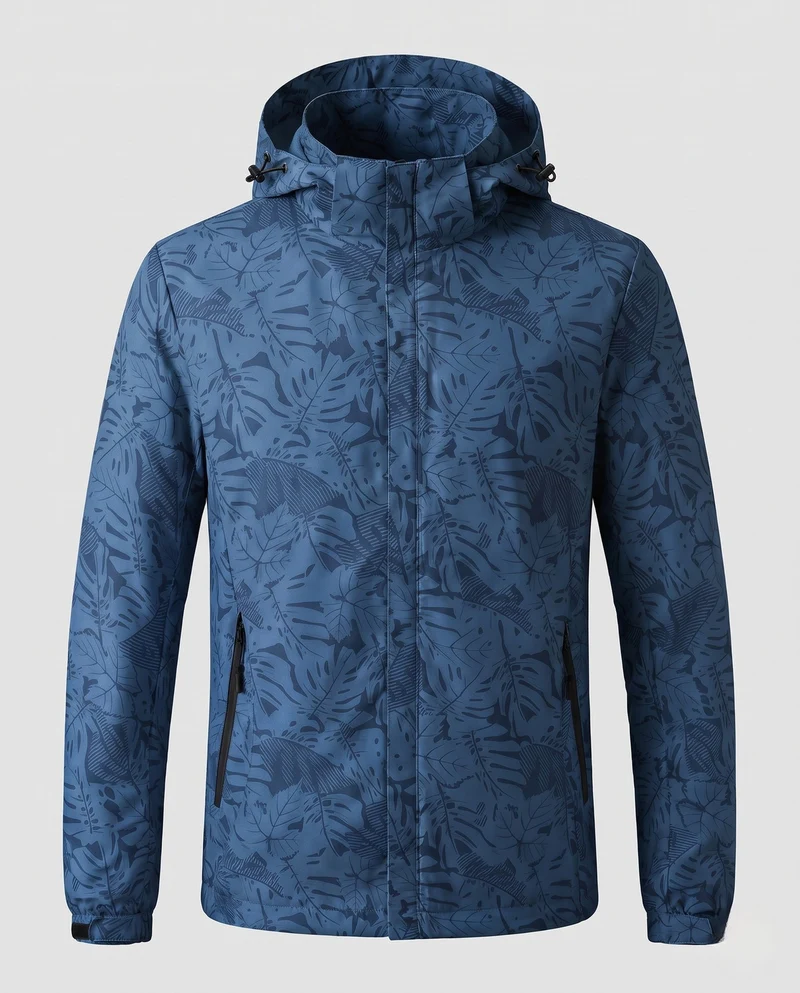 Leichte wasserabweisende Kapuzenjacke für Frauen mit floralem Blattdruck und verstellbarer Kapuze Nord Taschen