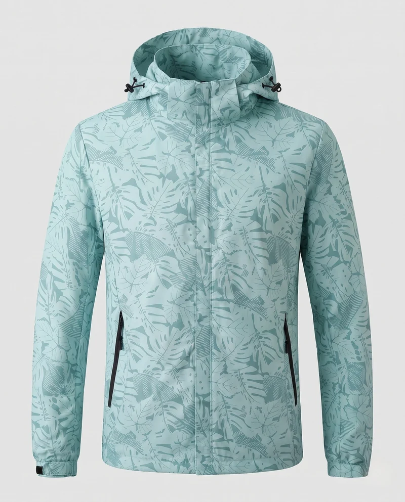Leichte wasserabweisende Kapuzenjacke für Frauen mit floralem Blattdruck und verstellbarer Kapuze Nord Taschen