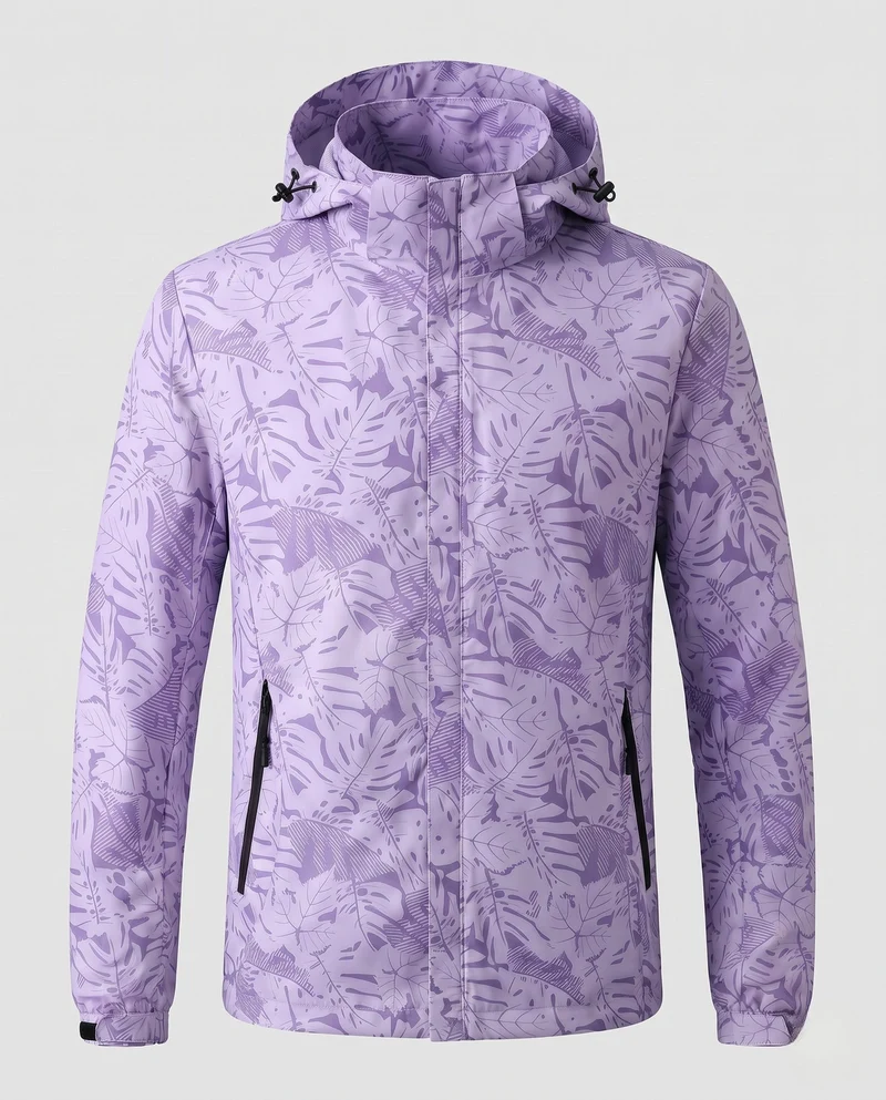 Leichte wasserabweisende Kapuzenjacke für Frauen mit floralem Blattdruck und verstellbarer Kapuze Nord Taschen