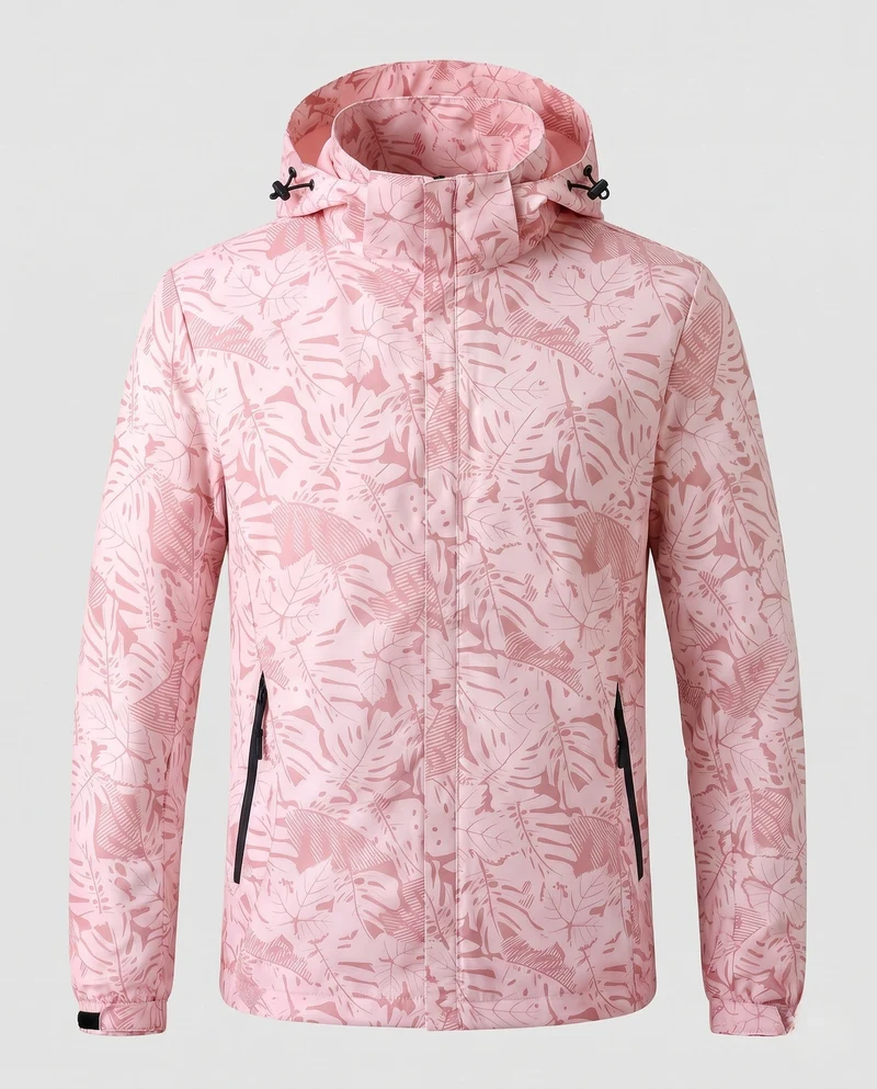 Leichte wasserabweisende Kapuzenjacke für Frauen mit floralem Blattdruck und verstellbarer Kapuze Nord Taschen