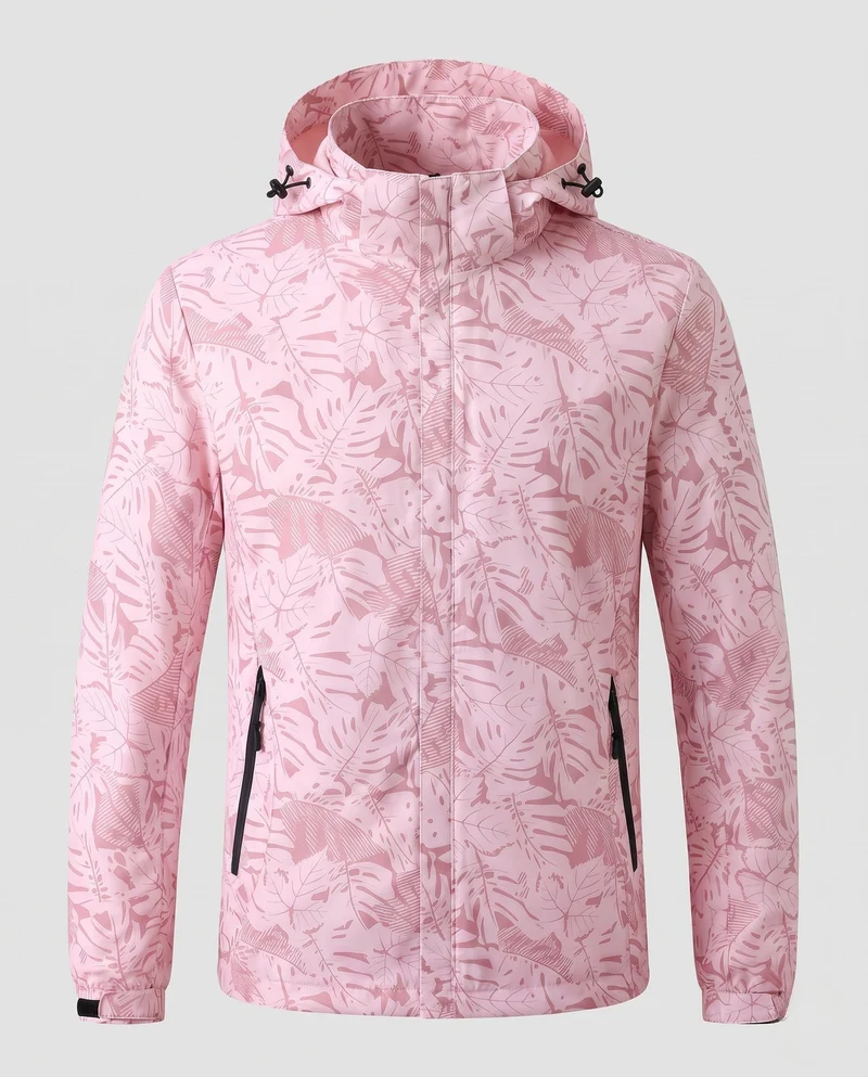 Leichte wasserabweisende Kapuzenjacke für Frauen mit floralem Blattdruck und verstellbarer Kapuze Nord Taschen