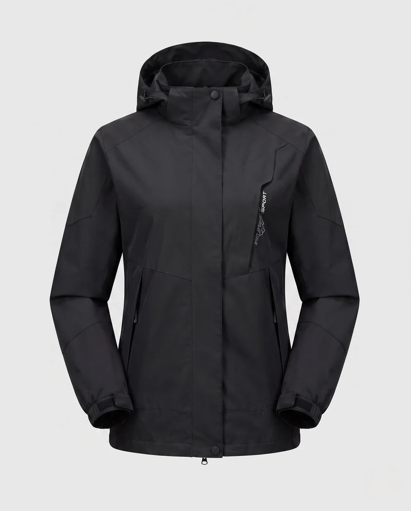 Damen Leichte Wasserdichte Outdoor-Jacke mit Kapuze Atmungsaktive Membran und Verdeckte Reißverschlüsse Nord Taschen