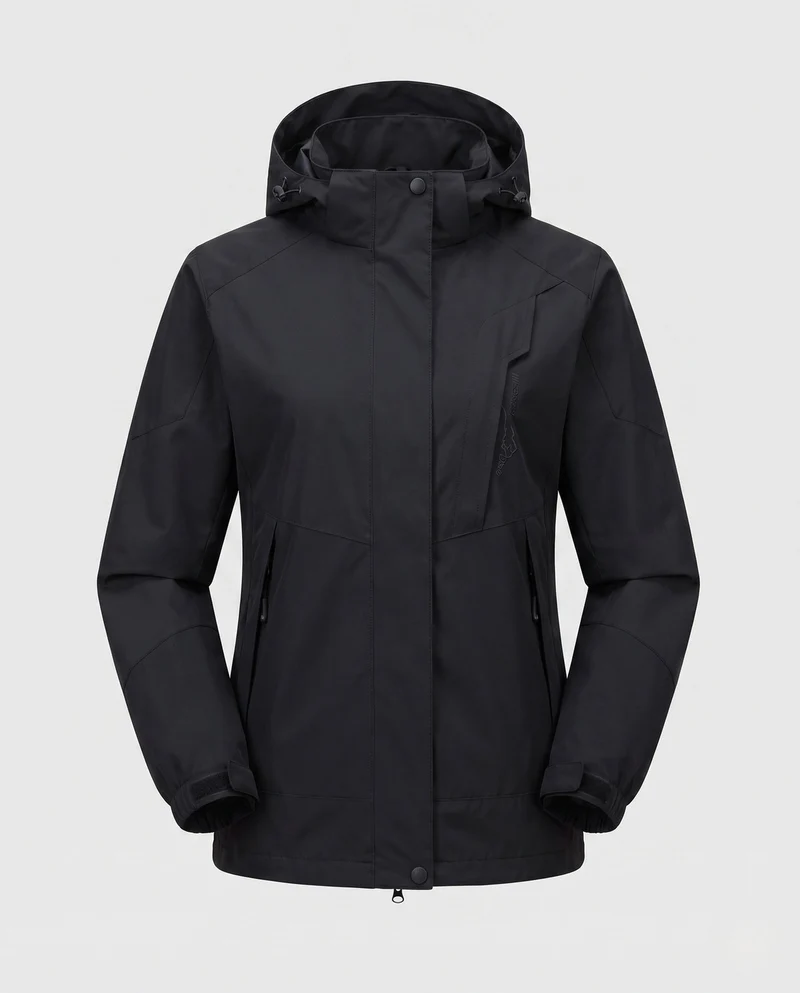 Damen Leichte Wasserdichte Outdoor-Jacke mit Kapuze Atmungsaktive Membran und Verdeckte Reißverschlüsse Nord Taschen