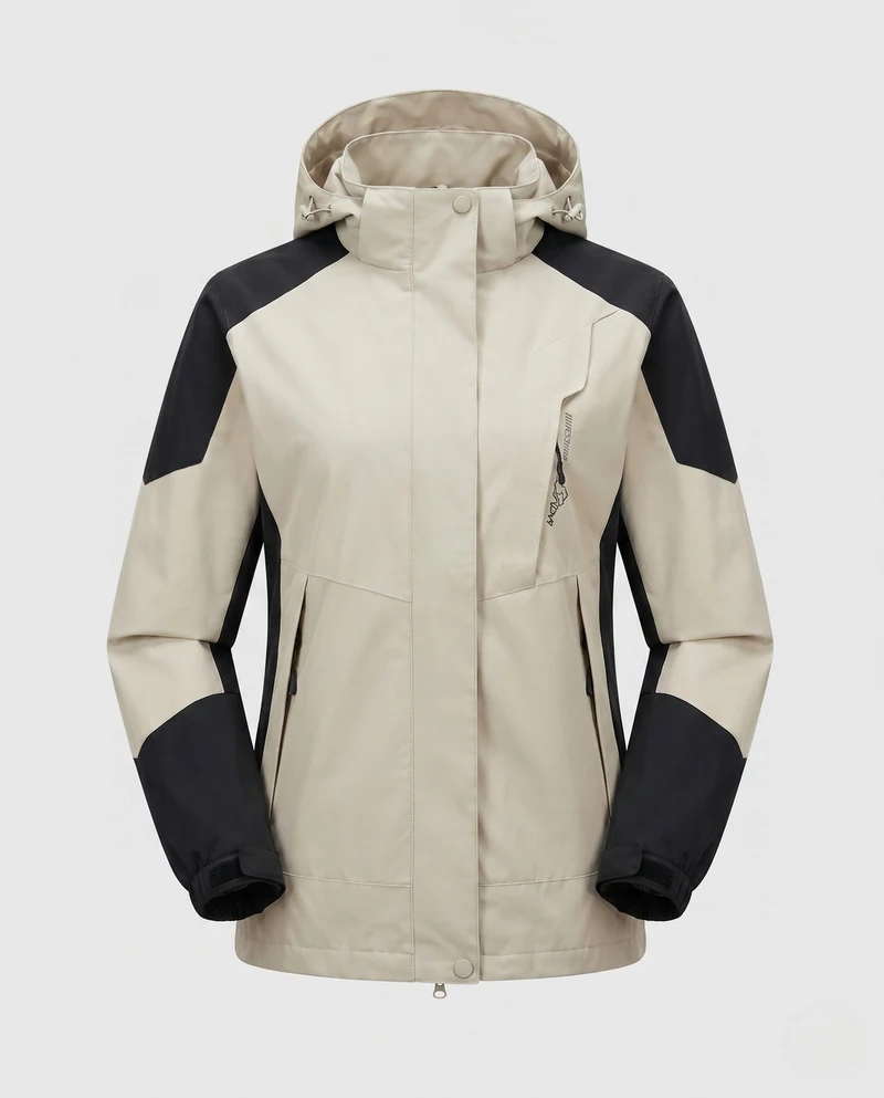 Damen Leichte Wasserdichte Outdoor-Jacke mit Kapuze Atmungsaktive Membran und Verdeckte Reißverschlüsse Nord Taschen
