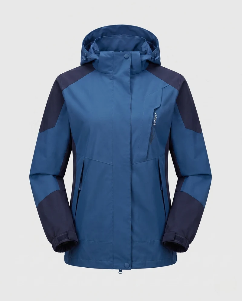 Damen Leichte Wasserdichte Outdoor-Jacke mit Kapuze Atmungsaktive Membran und Verdeckte Reißverschlüsse Nord Taschen