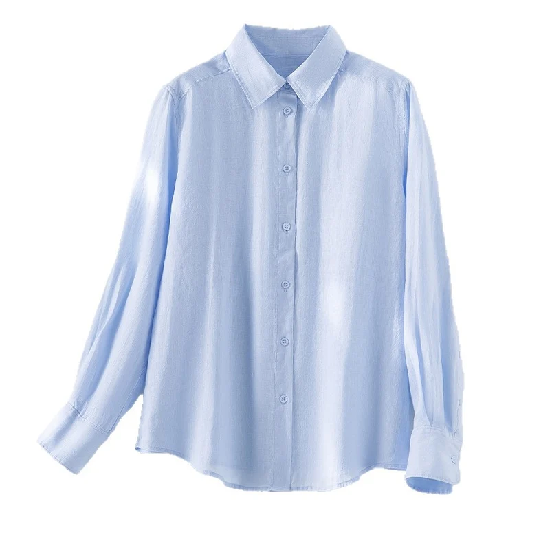 Damen Leichtes Oversize-Leinenblusen-Hemd mit klassischem Kragen und durchgehender Knopfleiste Nord Taschen