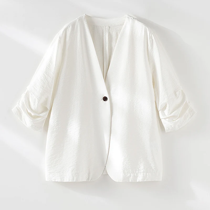Damen Leichter Oversize-Blazer mit tiefem V-Ausschnitt und gekräuselten Ärmeln Nord Taschen