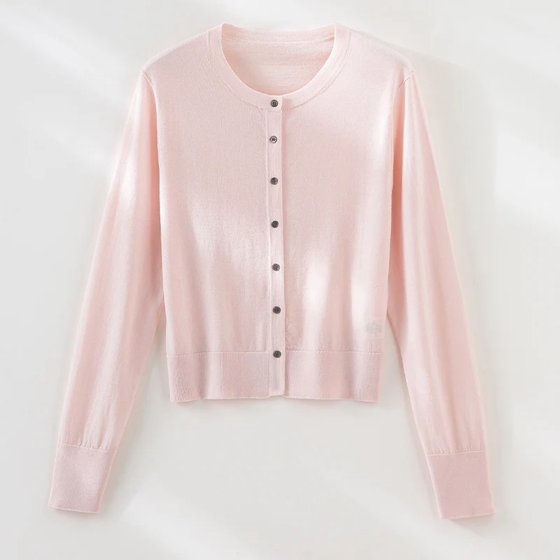 Damen Leichter Feinstrick-Cardigan im Cropped‑Schnitt mit Rundhals und durchgehender Knopfleiste Nord Taschen