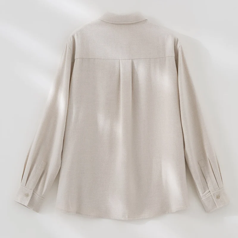 Damen Leichte Oversized-Hemdbluse aus Strukturjersey mit Kentkragen Nord Taschen