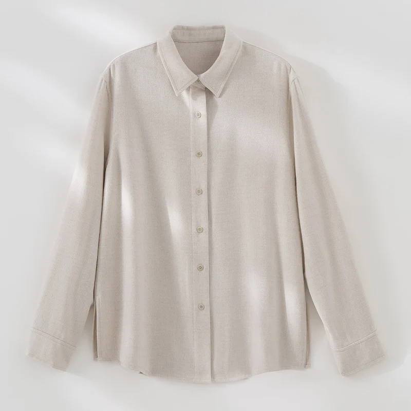 Damen Leichte Oversized-Hemdbluse aus Strukturjersey mit Kentkragen Nord Taschen