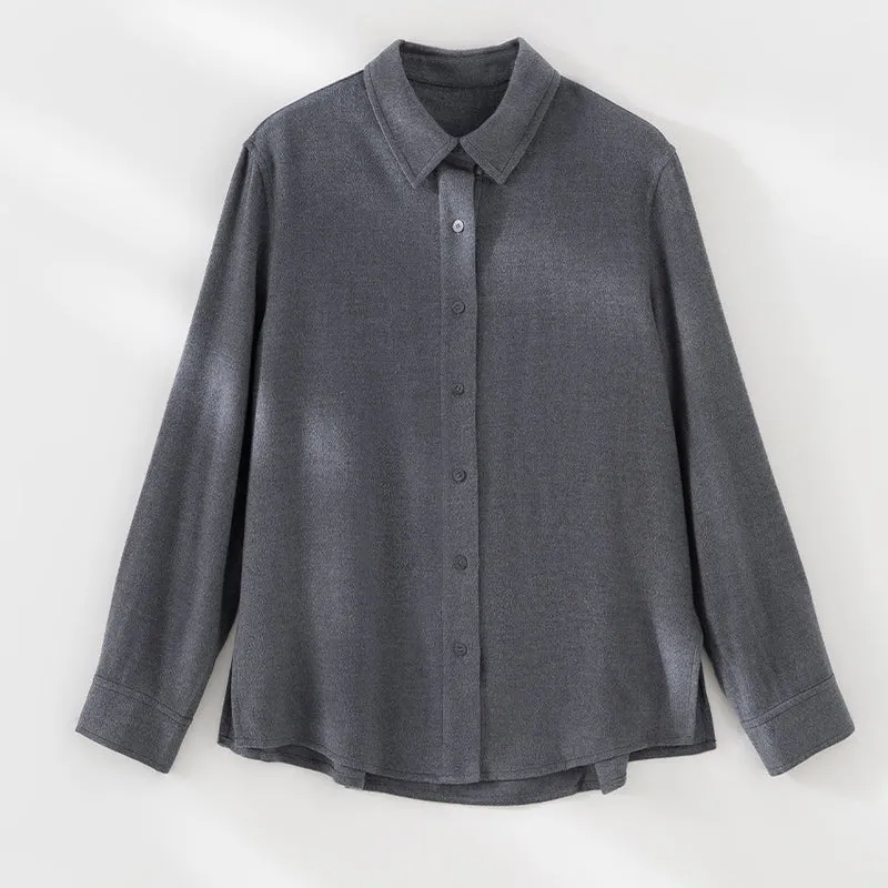 Damen Leichte Oversized-Hemdbluse aus Strukturjersey mit Kentkragen Nord Taschen