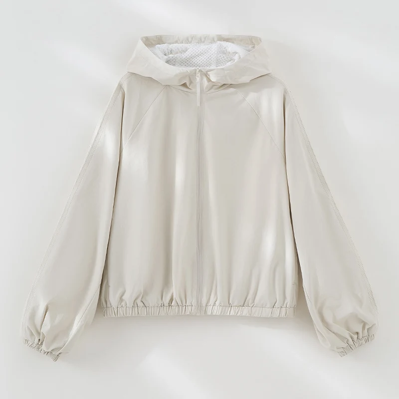 Damen Leichte Kapuzenjacke mit Halbreißverschluss, gestepptem Innenfutter und elastischem Saum Nord Taschen