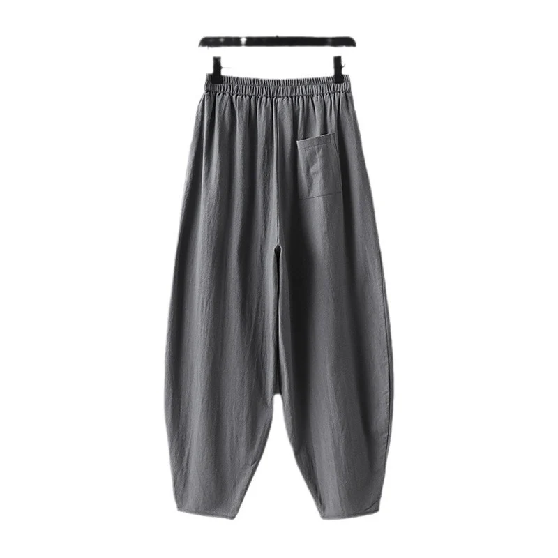 Damen Leichte Leinen-Haremshose mit elastischem Bund und schmal zulaufenden Knöcheln Nord Taschen
