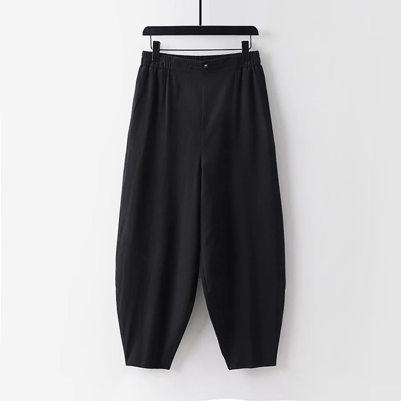 Damen Leichte Leinen-Haremshose mit elastischem Bund und schmal zulaufenden Knöcheln Nord Taschen