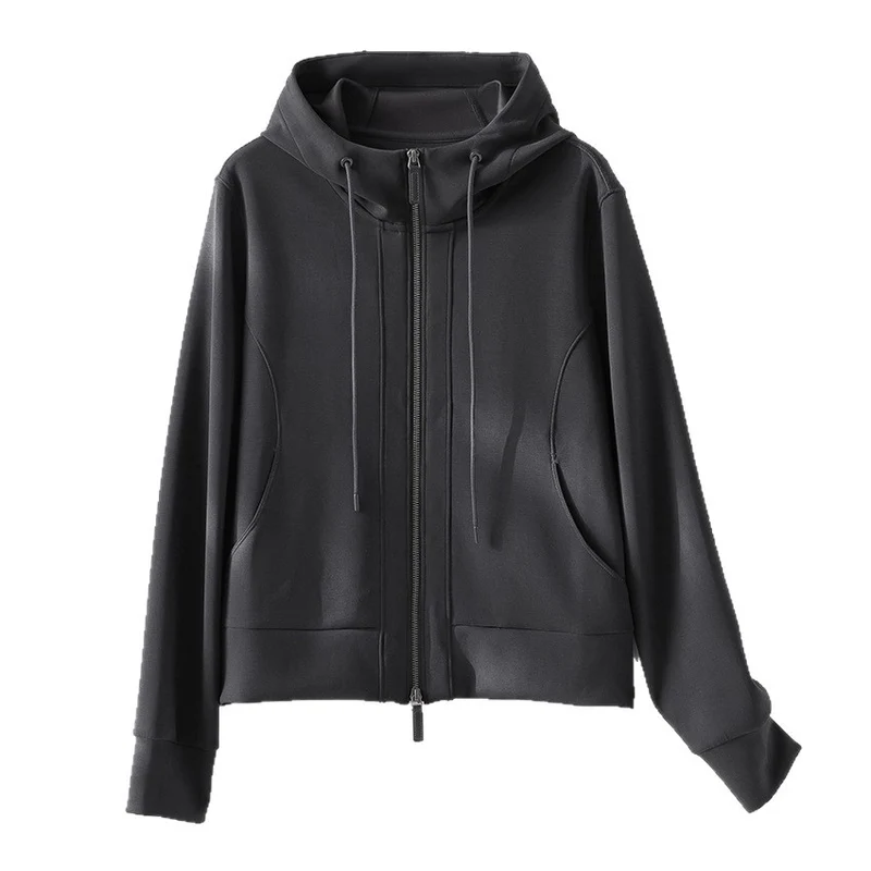 Damen Leichte Kapuzenjacke aus feinem Frottee mit taillierter Silhouette und Zwei-Wege-Reißverschluss Nord Taschen
