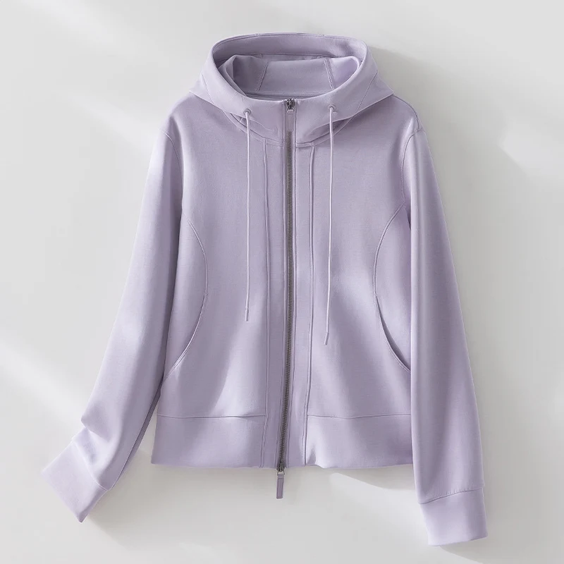 Damen Leichte Kapuzenjacke aus feinem Frottee mit taillierter Silhouette und Zwei-Wege-Reißverschluss Nord Taschen