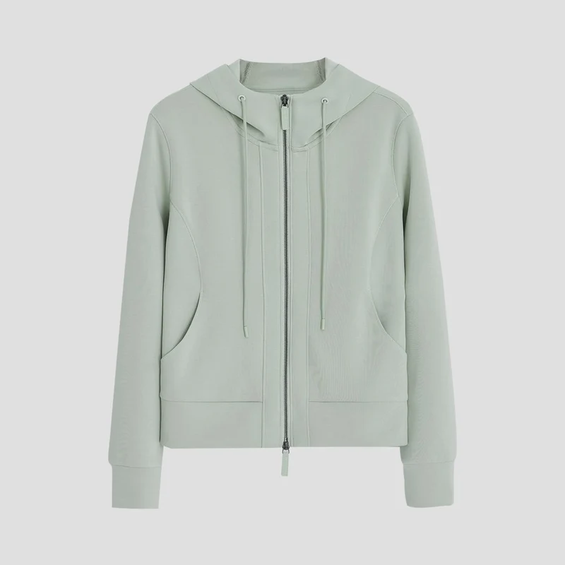 Damen Leichte Kapuzenjacke aus feinem Frottee mit taillierter Silhouette und Zwei-Wege-Reißverschluss Nord Taschen