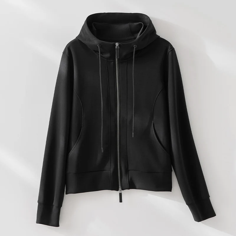 Damen Leichte Kapuzenjacke aus feinem Frottee mit taillierter Silhouette und Zwei-Wege-Reißverschluss Nord Taschen