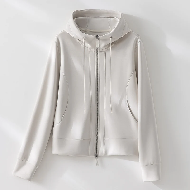 Damen Leichte Kapuzenjacke aus feinem Frottee mit taillierter Silhouette und Zwei-Wege-Reißverschluss Nord Taschen