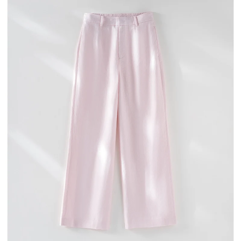 Damen Leichte Highwaist-Weitbein-Hose aus Leinenmix mit elastischem Rückbund Nord Taschen