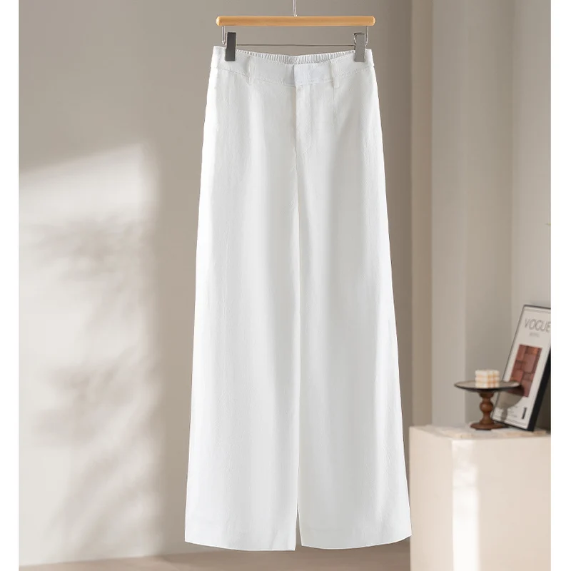 Damen Leichte Highwaist-Weitbein-Hose aus Leinenmix mit elastischem Rückbund Nord Taschen