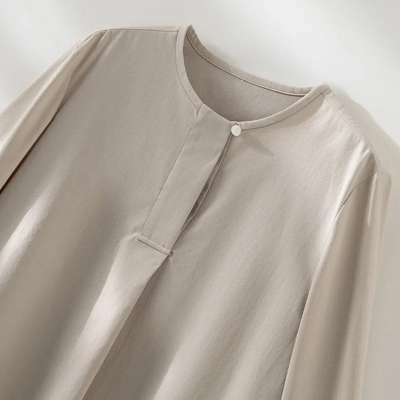 Damen Lässige Langarm-Bluse mit verdeckter Knopfleiste und Lagen-Saum Nord Taschen