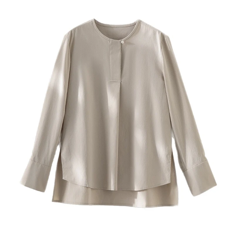 Damen Lässige Langarm-Bluse mit verdeckter Knopfleiste und Lagen-Saum Nord Taschen