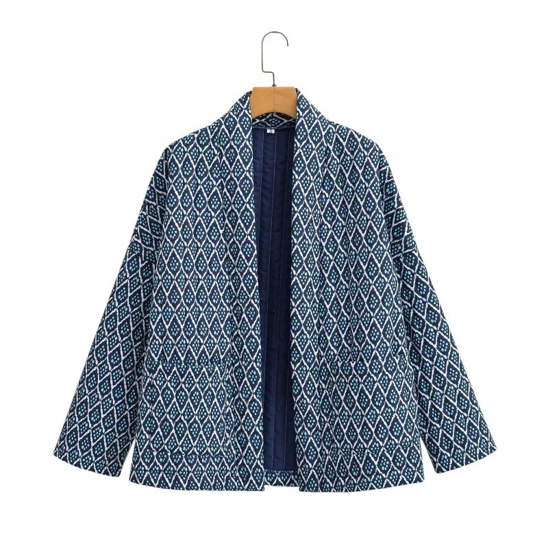 Damen Gemusterte gesteppte Kimono-Jacke mit aufgesetzten Taschen Nord Taschen