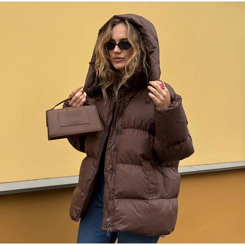 Damen Gefütterte Oversize-Steppjacke mit Volumenärmeln und abnehmbarem Kapuzenkragen Nord Taschen