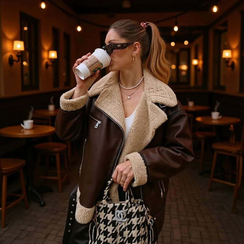 Damen Gefütterte Fliegerjacke im Aviator‑Stil mit Teddyfutter und Reißverschluss Nord Taschen