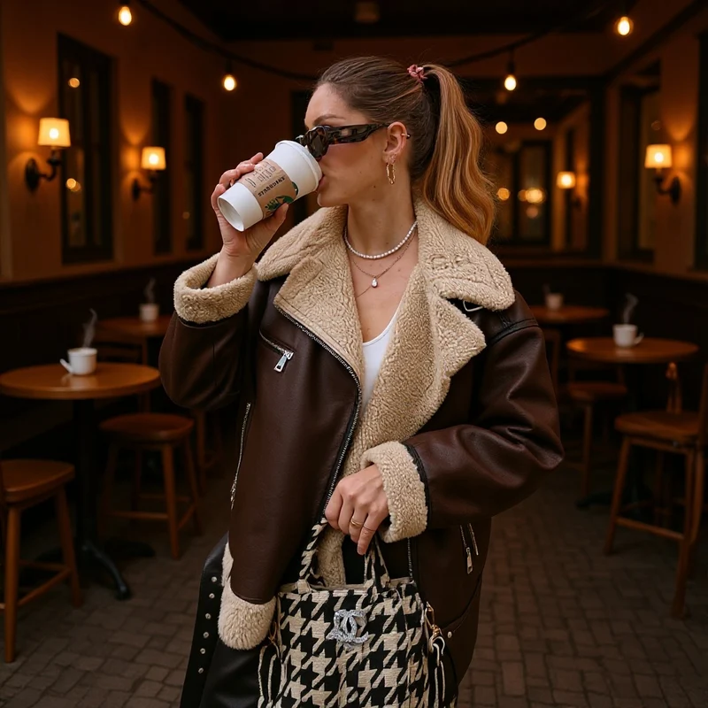 Damen Gefütterte Fliegerjacke im Aviator‑Stil mit Teddyfutter und Reißverschluss Nord Taschen