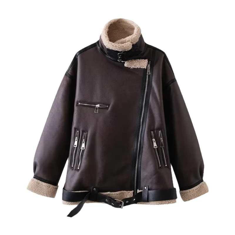 Damen Gefütterte Fliegerjacke im Aviator‑Stil mit Teddyfutter und Reißverschluss Nord Taschen