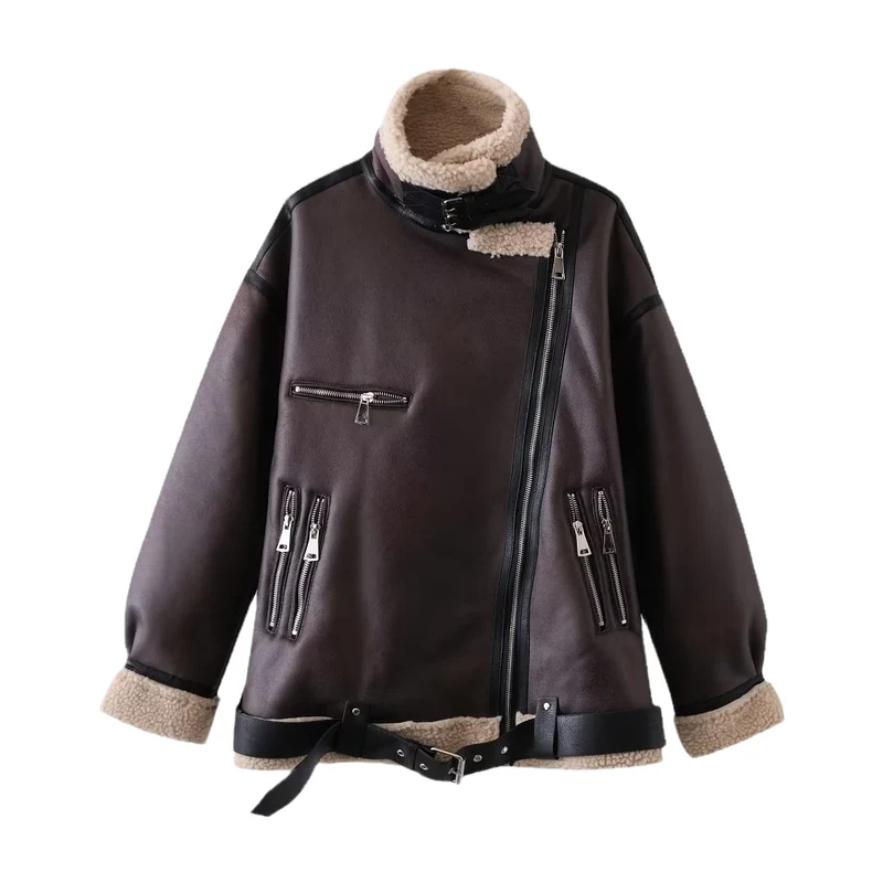 Damen Gefütterte Fliegerjacke im Aviator‑Stil mit Teddyfutter und Reißverschluss Nord Taschen