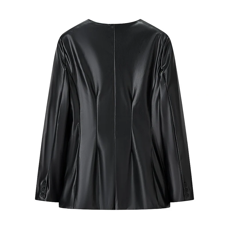 Damen Figurnaher Blazerjacke in Lederoptik mit Single‑Button und konturierenden Abnähern Nord Taschen